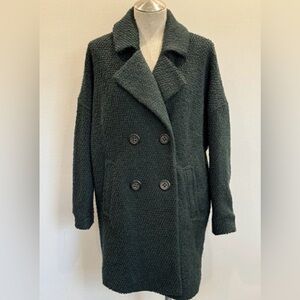 Free People double breasted boucle pea coat green wool size Small
